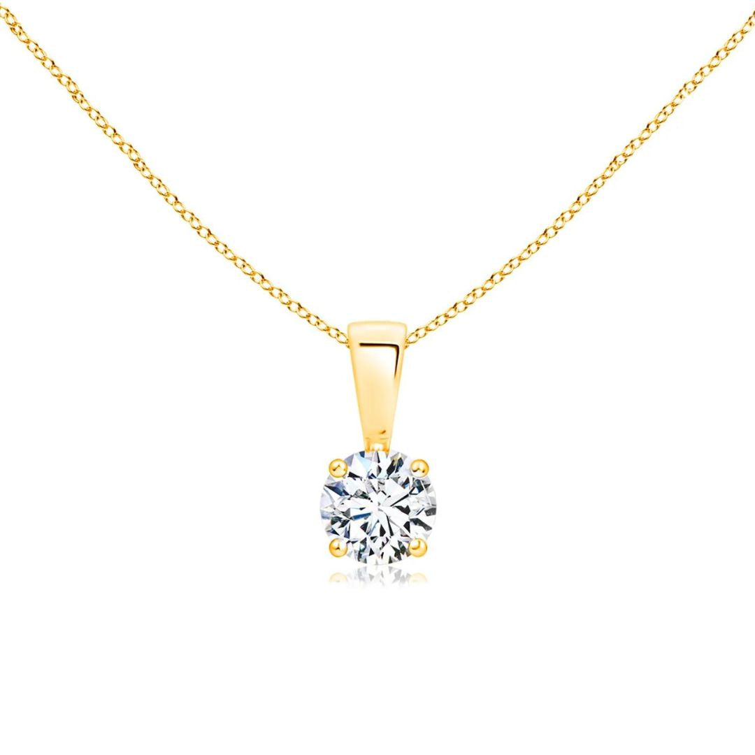0.50Ct Solitaire Round Diamond Pendant Necklace in Yellow Gold ( Without Chain)