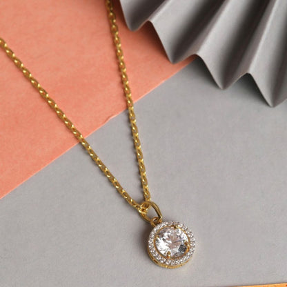 0.71ct Lab Diamond Halo Pendant Necklace In 18K Gold