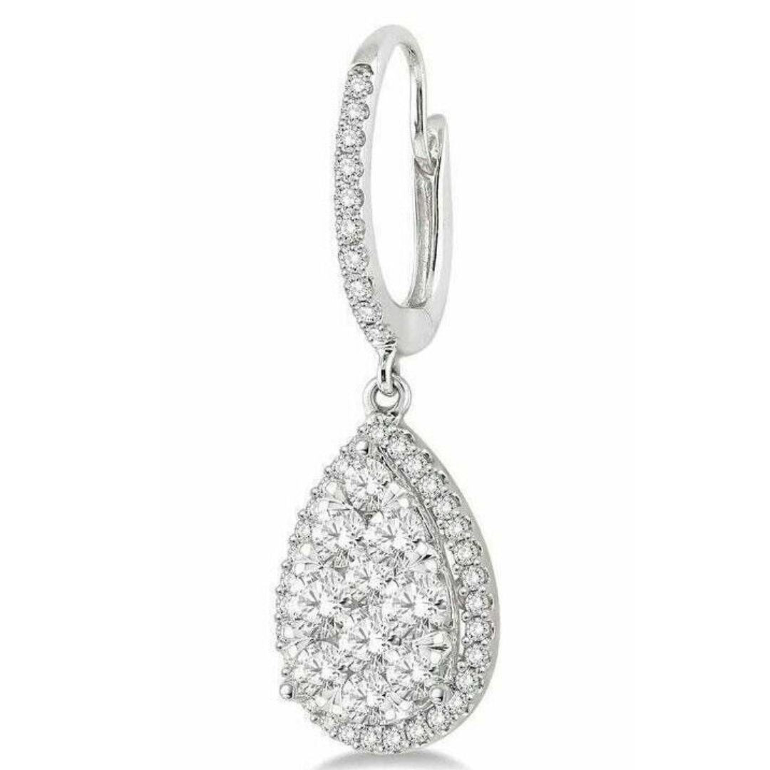 Boucles d'oreilles pendantes en or blanc serties de diamants ronds de laboratoire de 1,50 carat