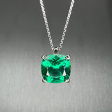 1.70Ct Lab Grown Cushion Emerald Solitaire Pendant in Silver