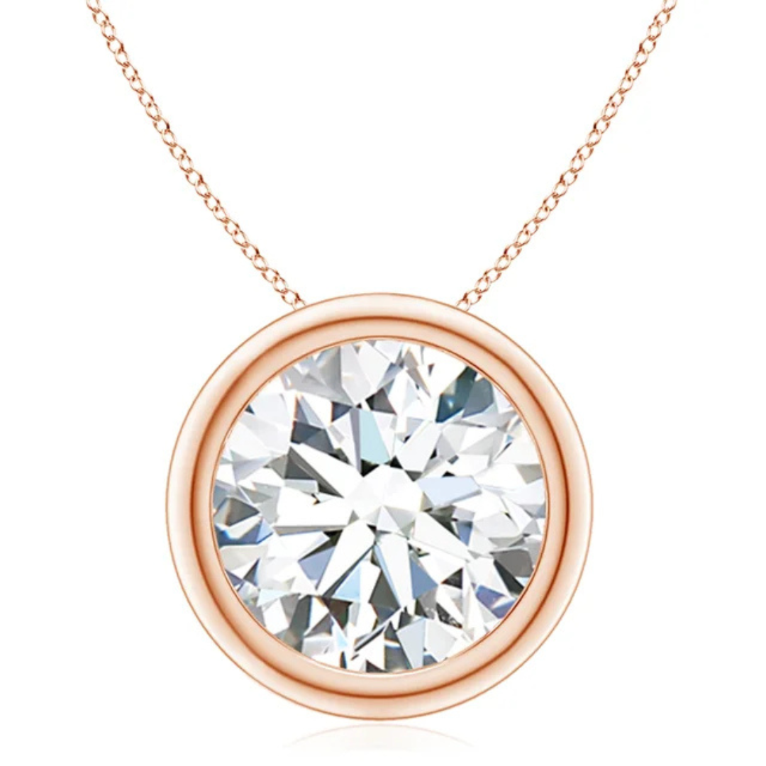 Bezel-Set Round Diamond Solitaire Pendant Necklace.