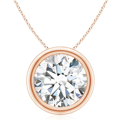 Bezel-Set Round Diamond Solitaire Pendant Necklace.