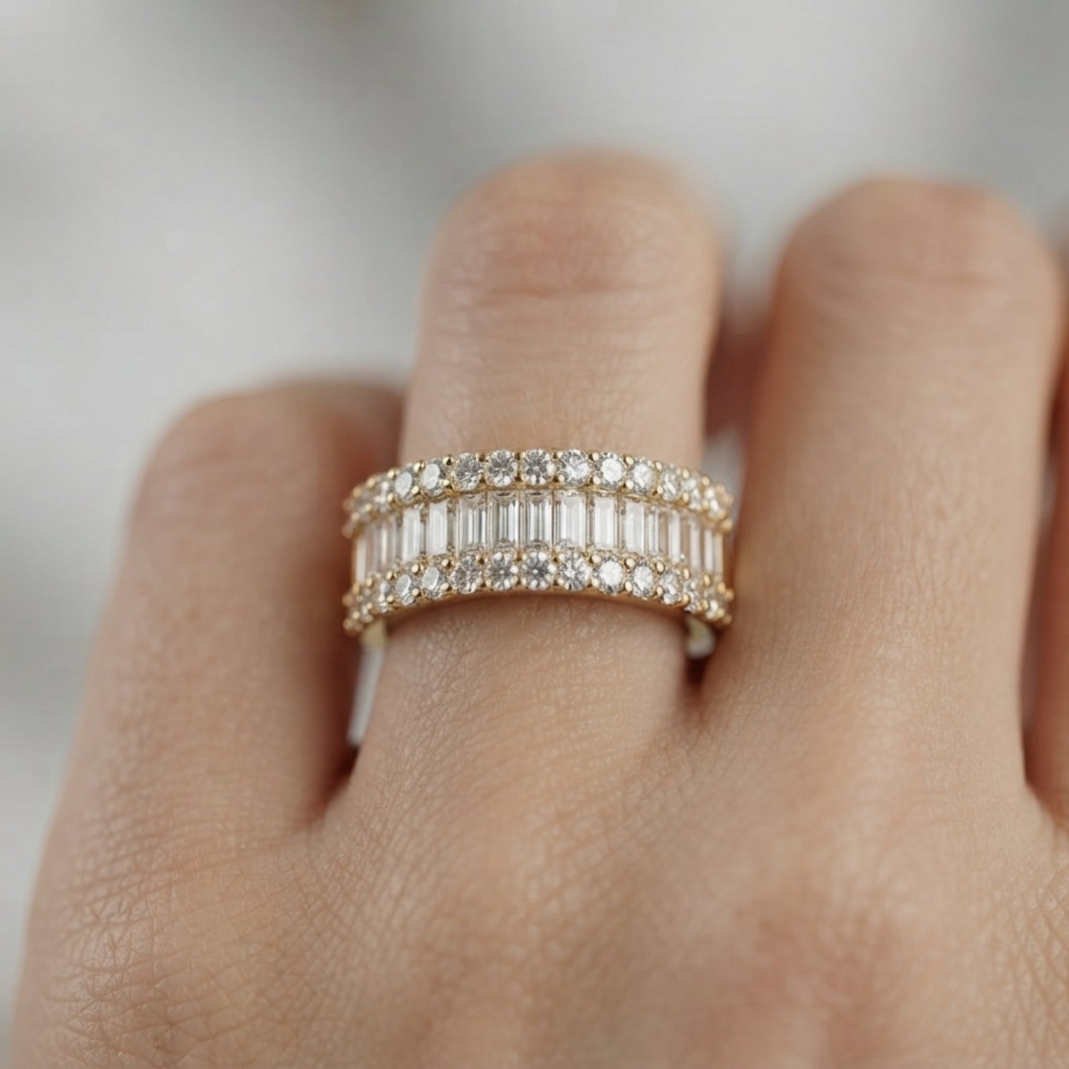 Lab-Grown Round & Baguette Diamond Half Eternity Sandwich Ring | Wedding Gift For Her | UK Hallmarked