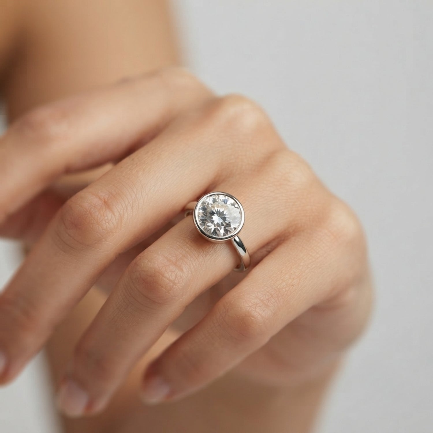 IGI Lab-Grown Round Cut Diamond Bezel Setting Solitaries Engagement Ring.