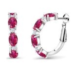 0.15Ct Lab Grown Diamond and Oval Ruby Huggie Hoop Studs Earring in Gold