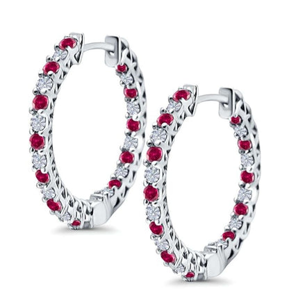 0.6ct Ruby Diamond Hoop Earrings In Silver