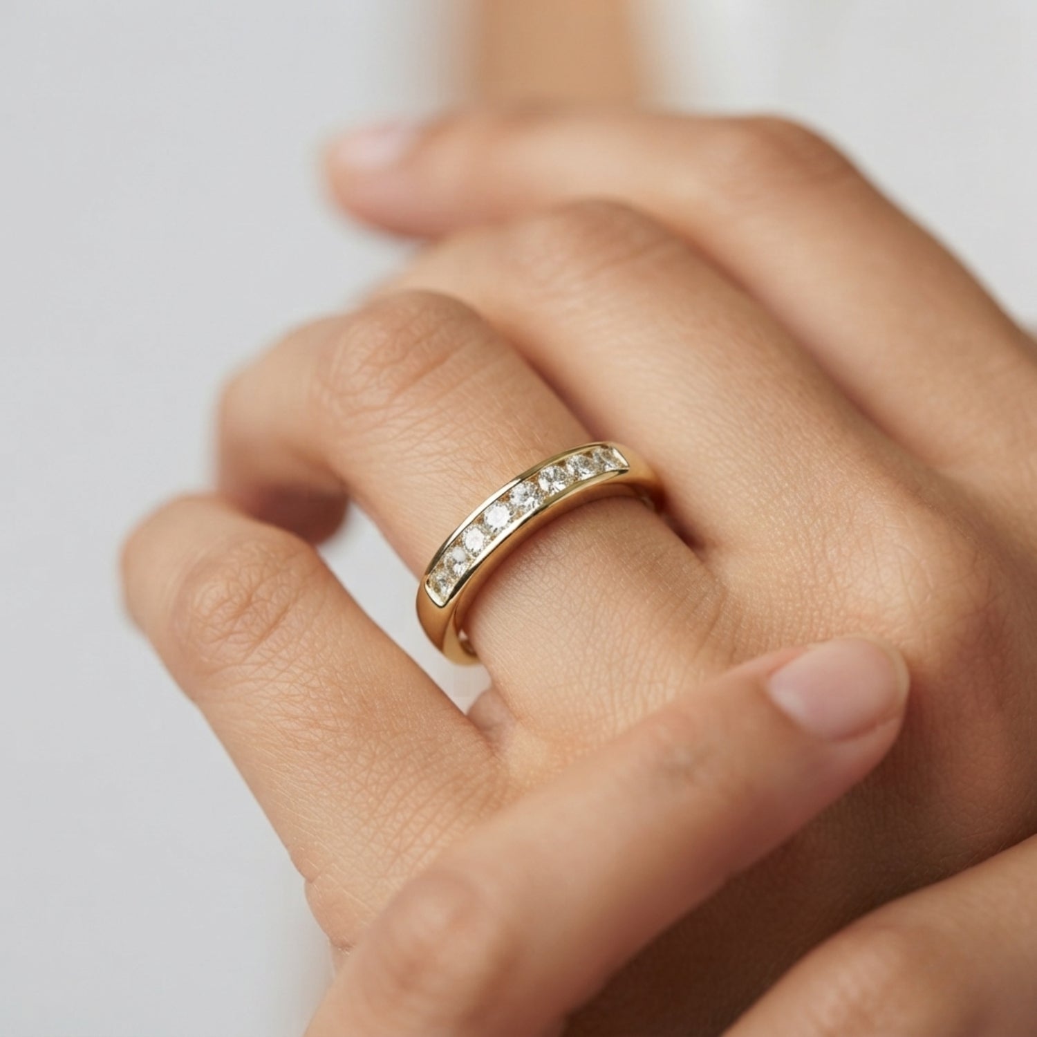 Channel Set Half Eternity Ring in Gold & Platinum