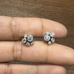 Natural Diamond 1.00 Carat Bezel Set Bubble Stud Earrings in 18K White Gold