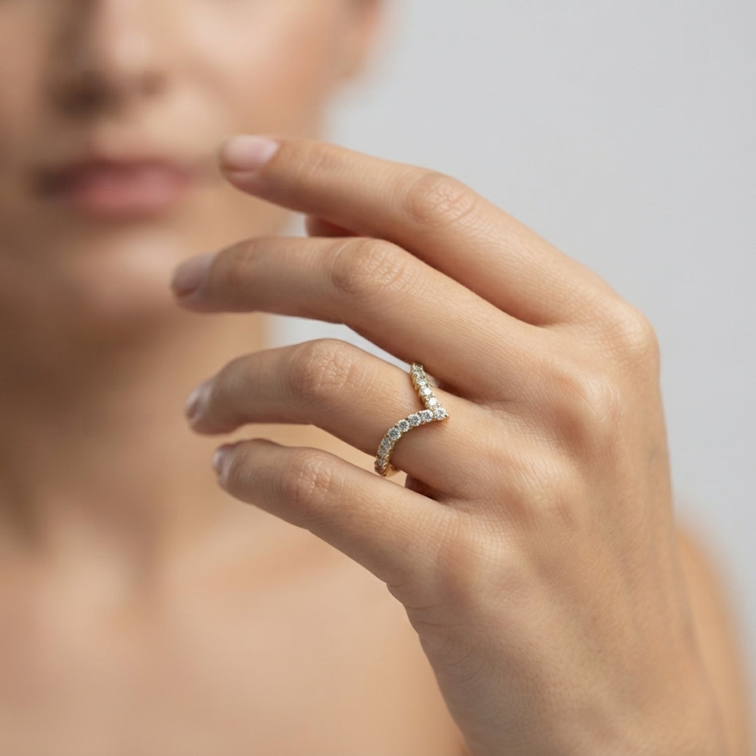 High Set V Shape Diamond Chevron Ring – Contour Wedding Band