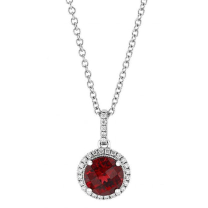 Lab Ruby Diamond Halo Round Cut Necklace In Silver