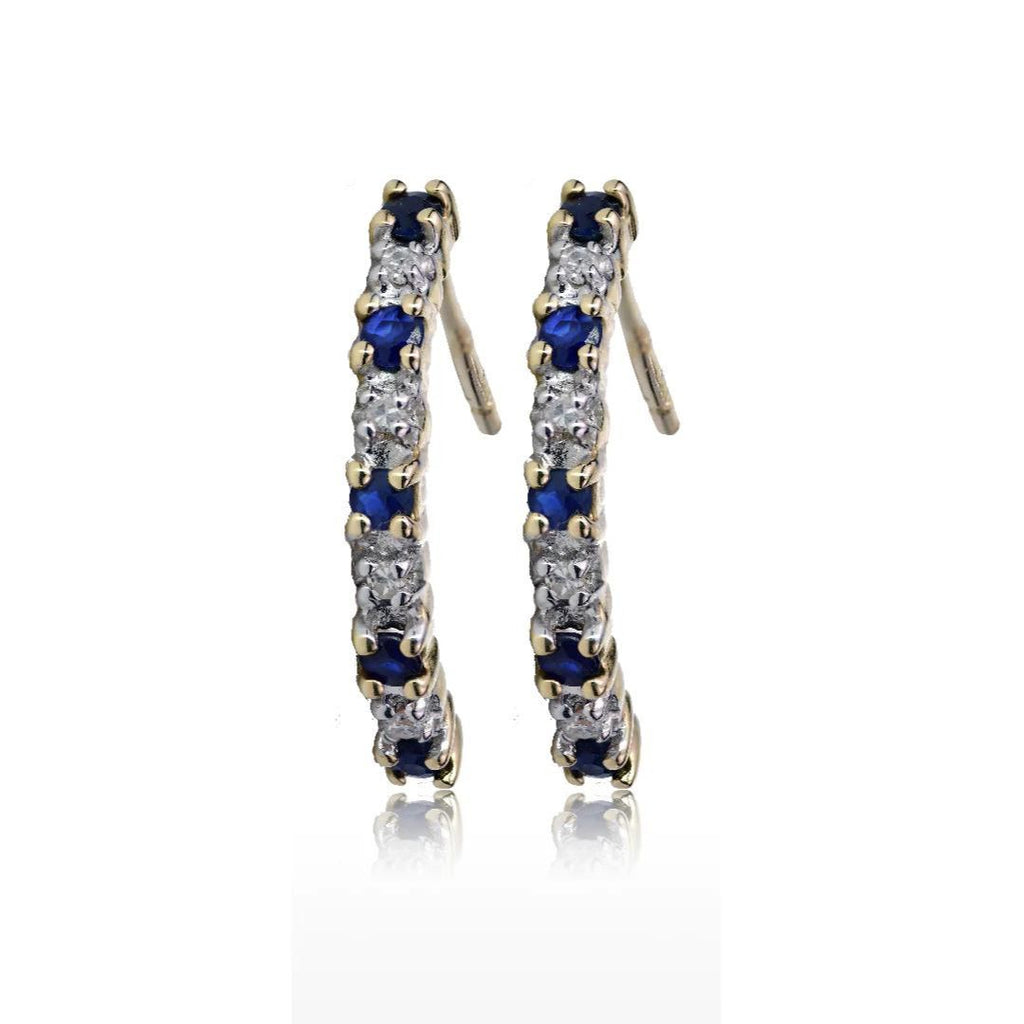Diamond & Blue Sapphire Half Huggie Stud Earrings 9K White Gold