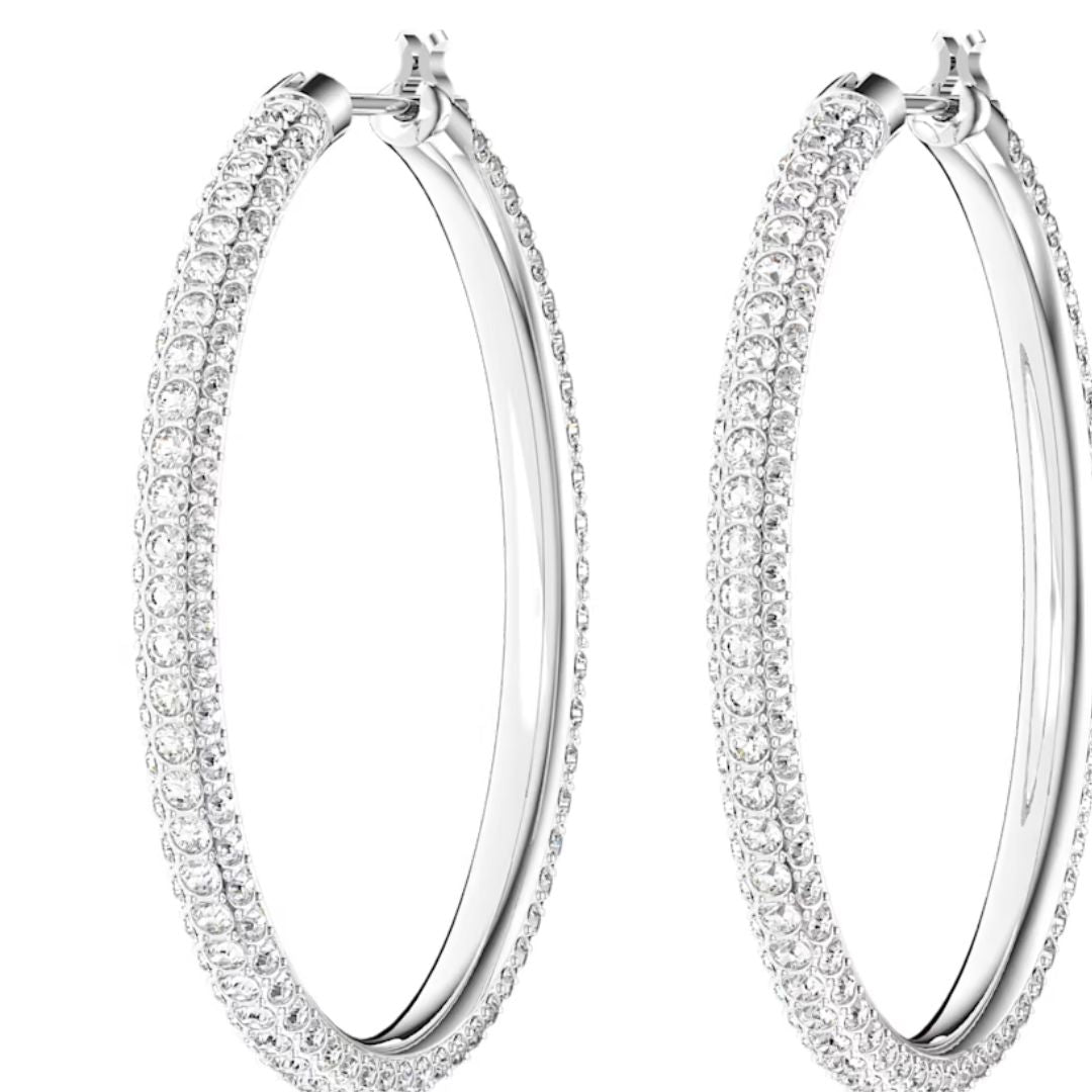 0.25ct Diamond Hoop Earrings 35mm In Silver