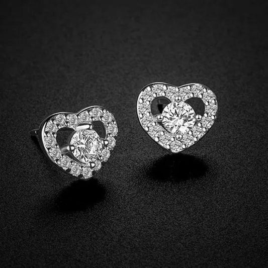 Diamond Heart Shape Earrings In White Gold