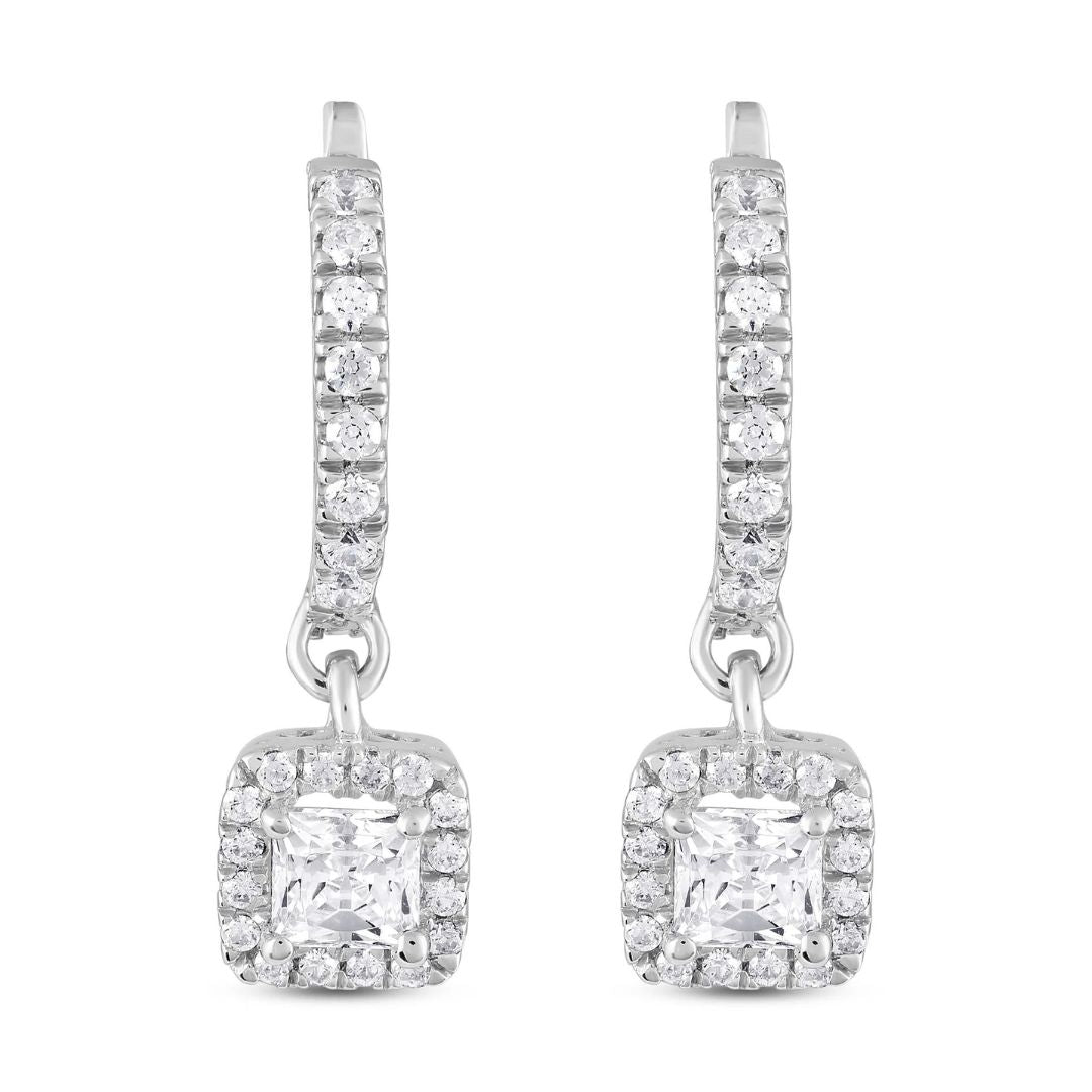 1.50Ct Princess Solitaire Lab Grown Diamond Dangle Drop White Gold Earring