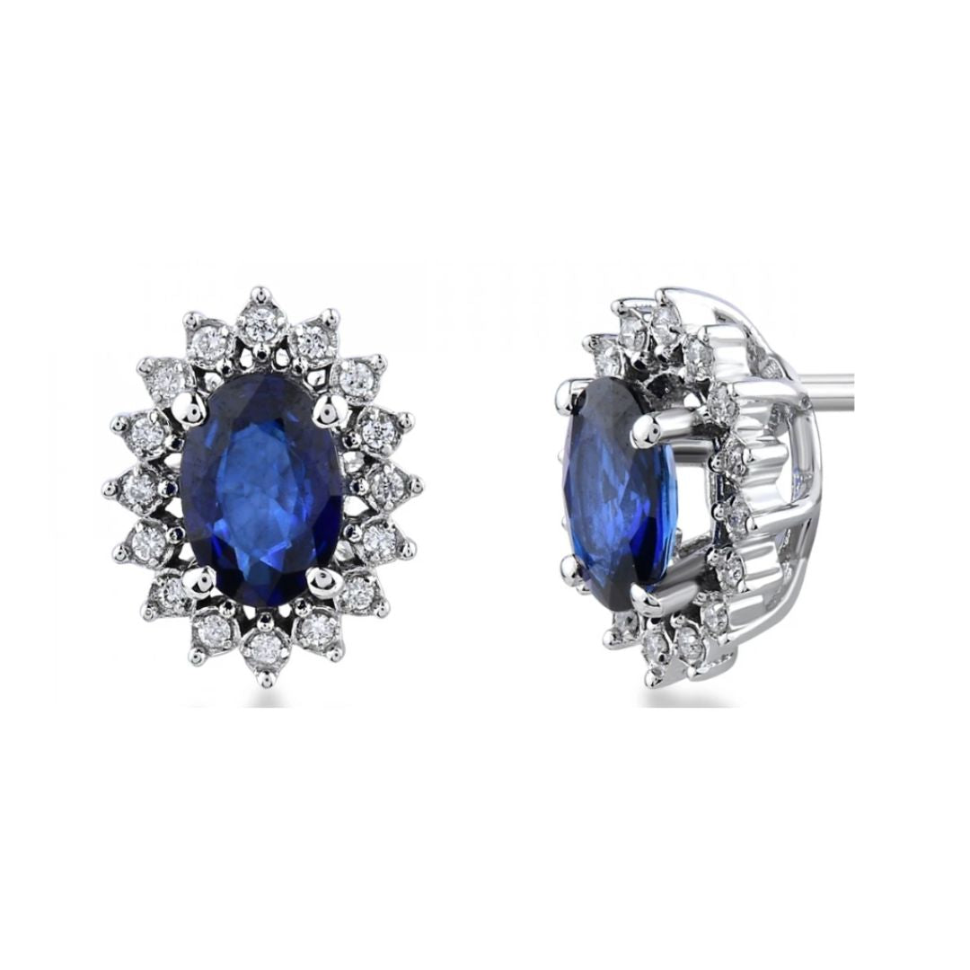 Sapphire Diamond Halo Earrings White Gold