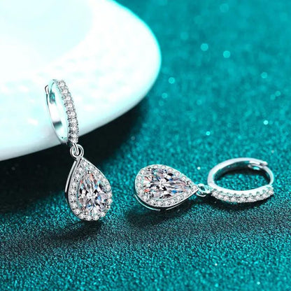 0.20ct Pave Set Diamond Pear Halo Earrings