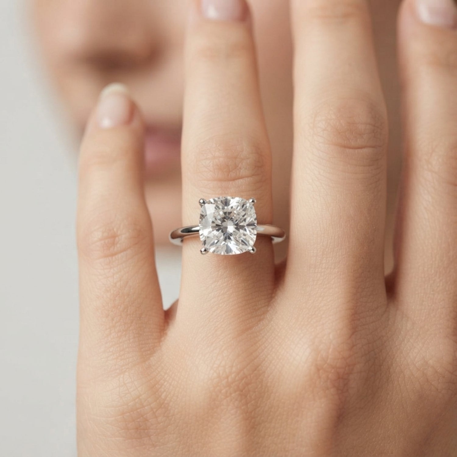 IGI Lab-Grown Cushion Diamond Four Prong Solitaire Engagement Ring, D Color VVS Clarity
