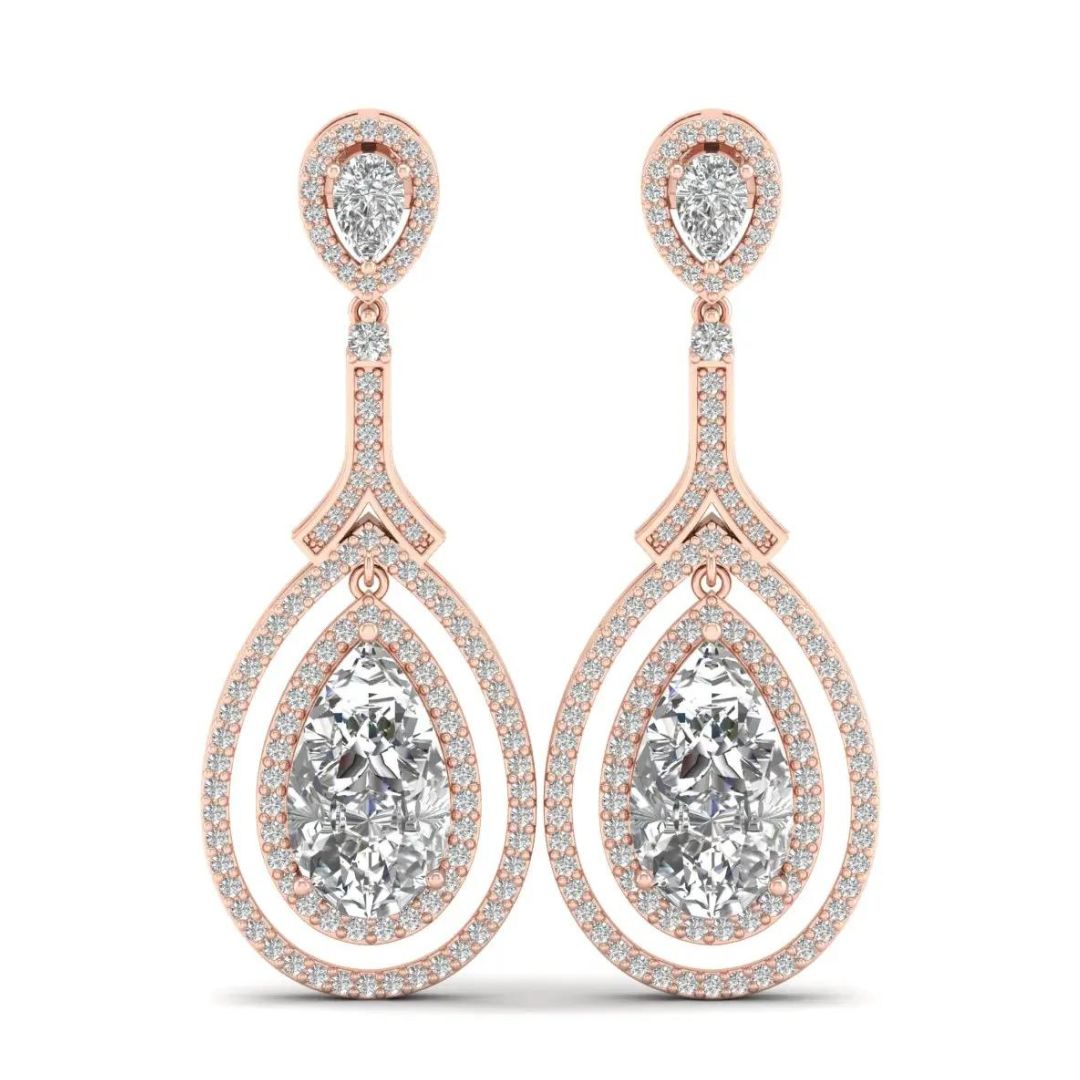 6.66ct Diamond Halo Earrings In 18K Rose Gold