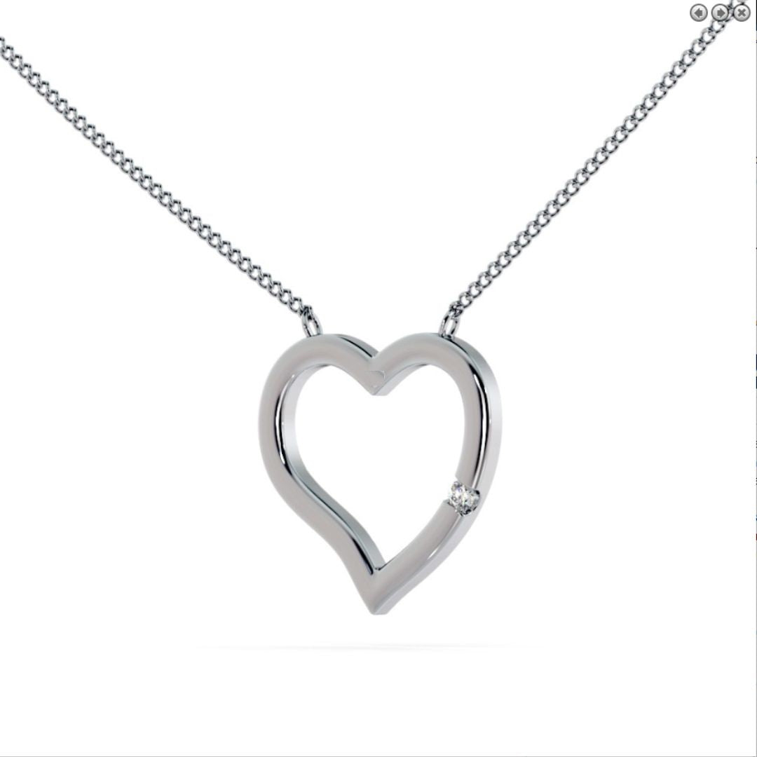 0.03Ct Round Diamond Heart Shape Necklace Pendant in White Gold