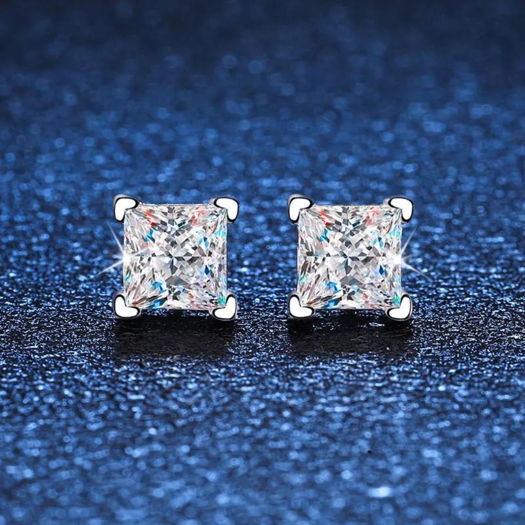 Lab Grown Princess Solitaire Diamond Studs Earrings in Platinum