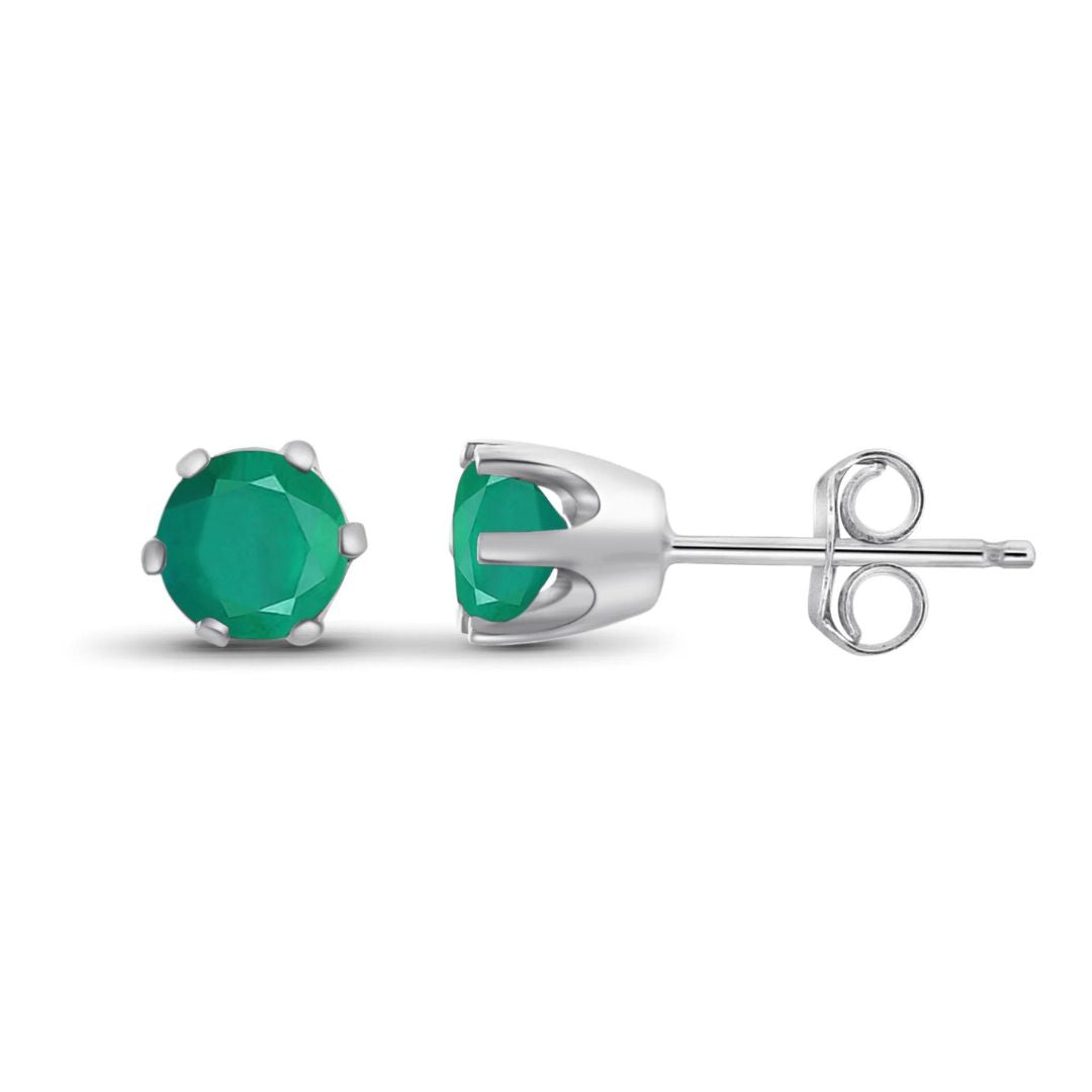 Round Emerald Solitaire Studs Earring in Yellow Gold