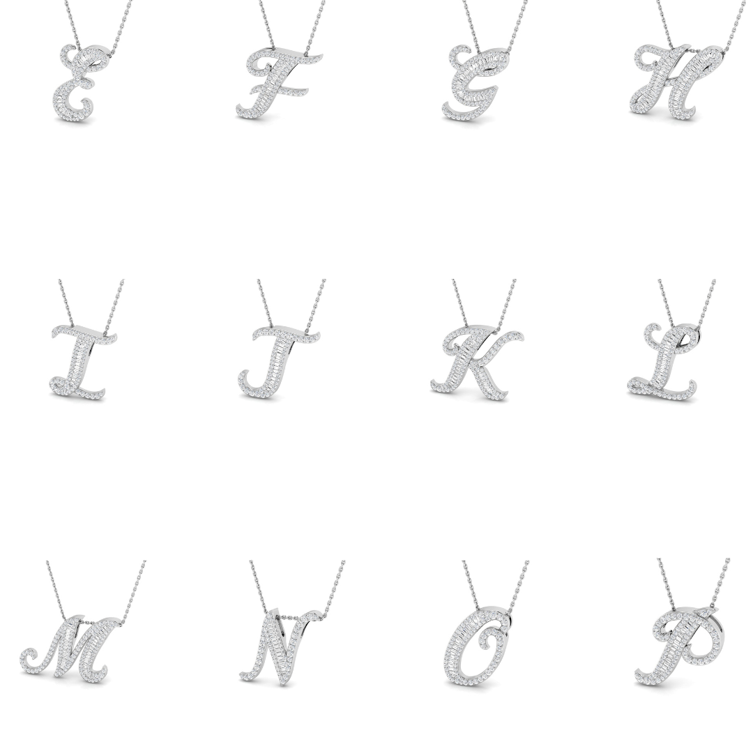 Gold Pendant with Baguette and Round Cut Diamond