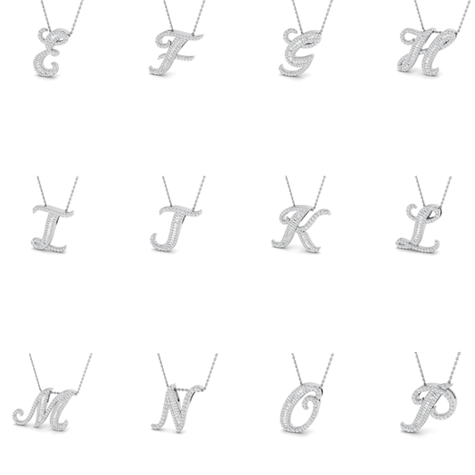 Paved Initial Diamond Pendant Necklace with Baguette & Round Diamonds