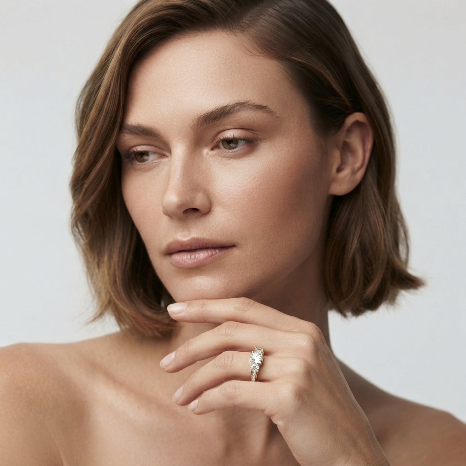 Lab-Grown Three Stone Round Cut Diamond Engagement Ring Available in 18k White Gold