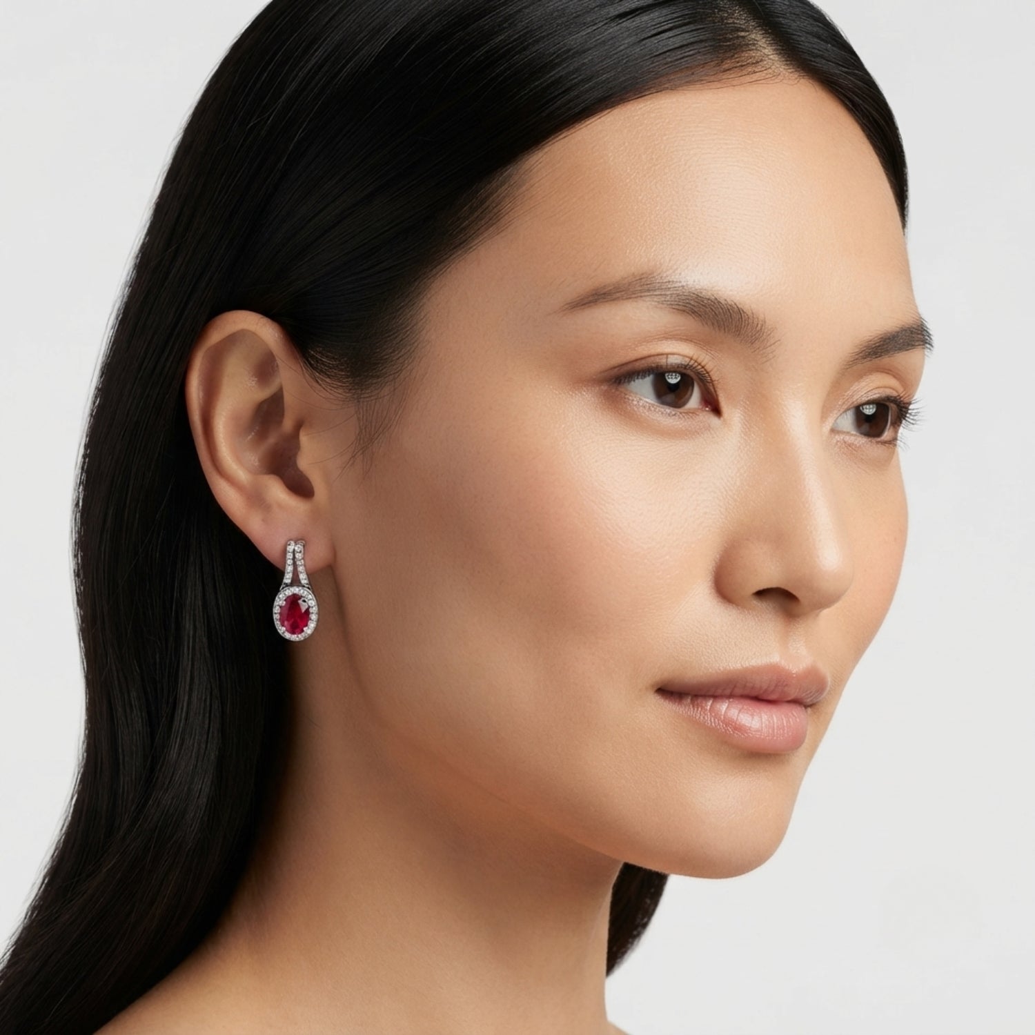 0.30Ct Lab Grown Diamond and Ruby Dangle Drop Earrings in Gold