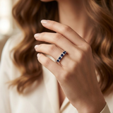 0.85ct Round Blue Sapphire and 0.03ct Diamond Dress Ring in 9K White Gold