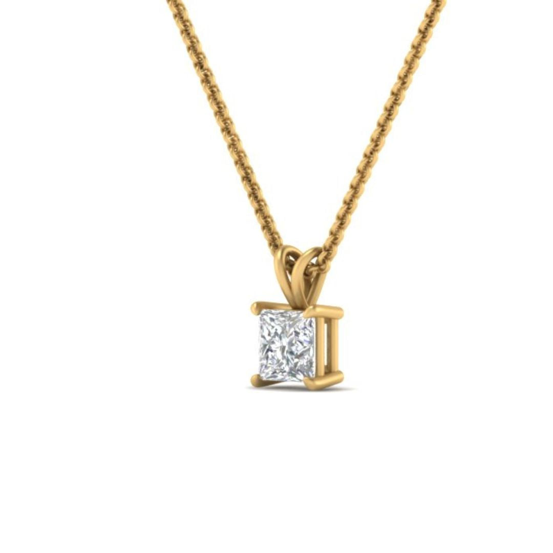 0.33ct Lab Diamond Princess Cut Solitaire Necklace In Yellow Gold