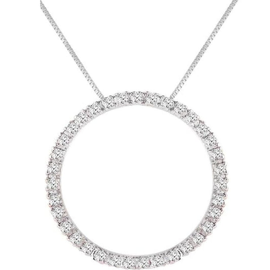 1.00Ct Lab Diamond Circle Pendant Set In Silver