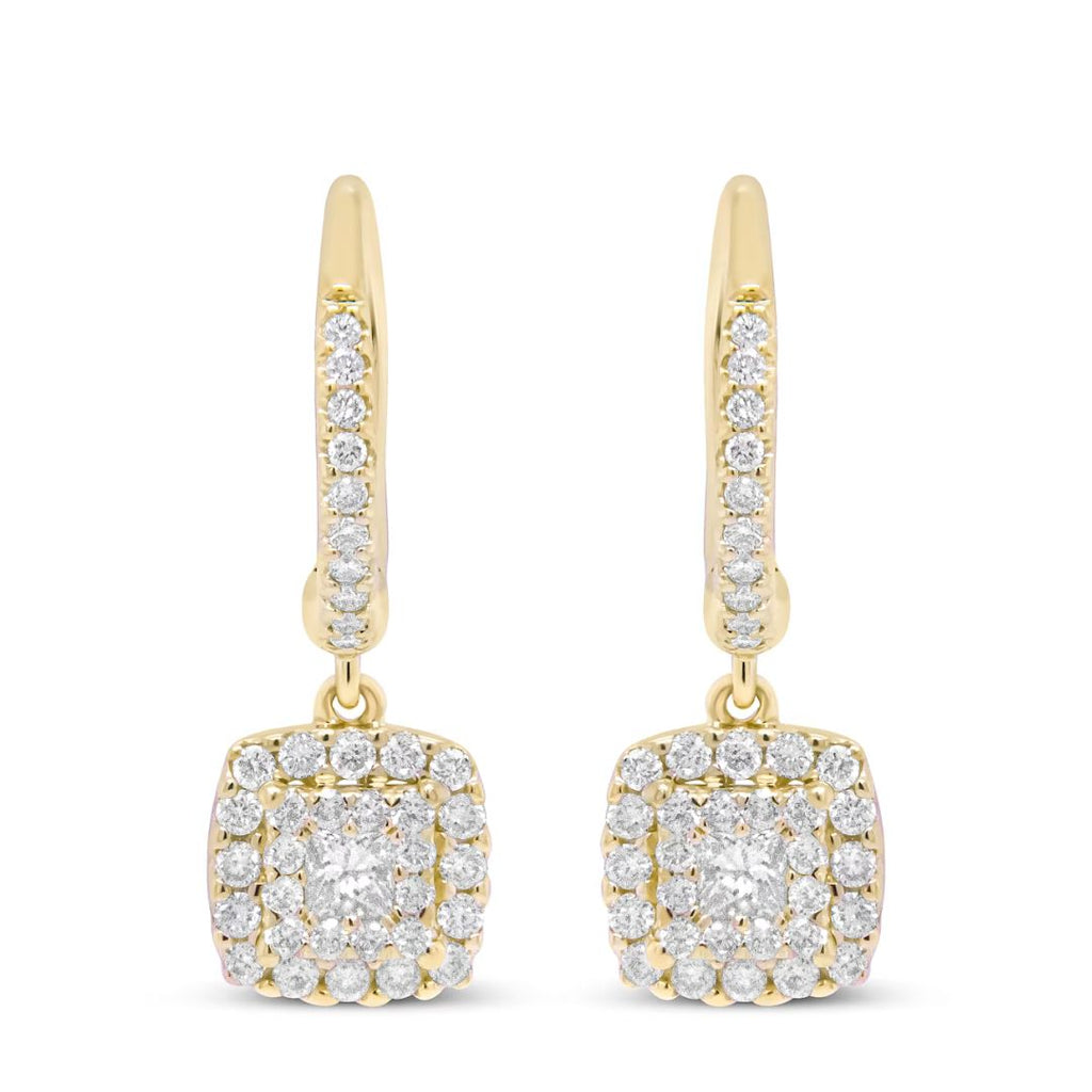 1.75Ct Princess Solitaire Lab Grown Diamond Dangle Drop Earrings 18K Yellow Gold