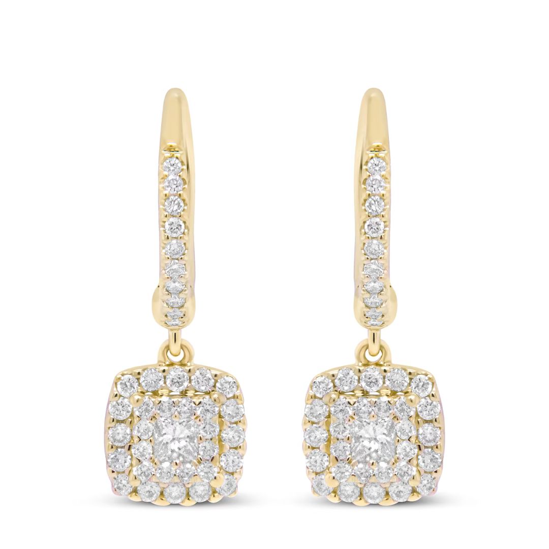 Princess Solitaire Ohrhänger mit im Labor gezüchteten Diamanten in Gelbgold