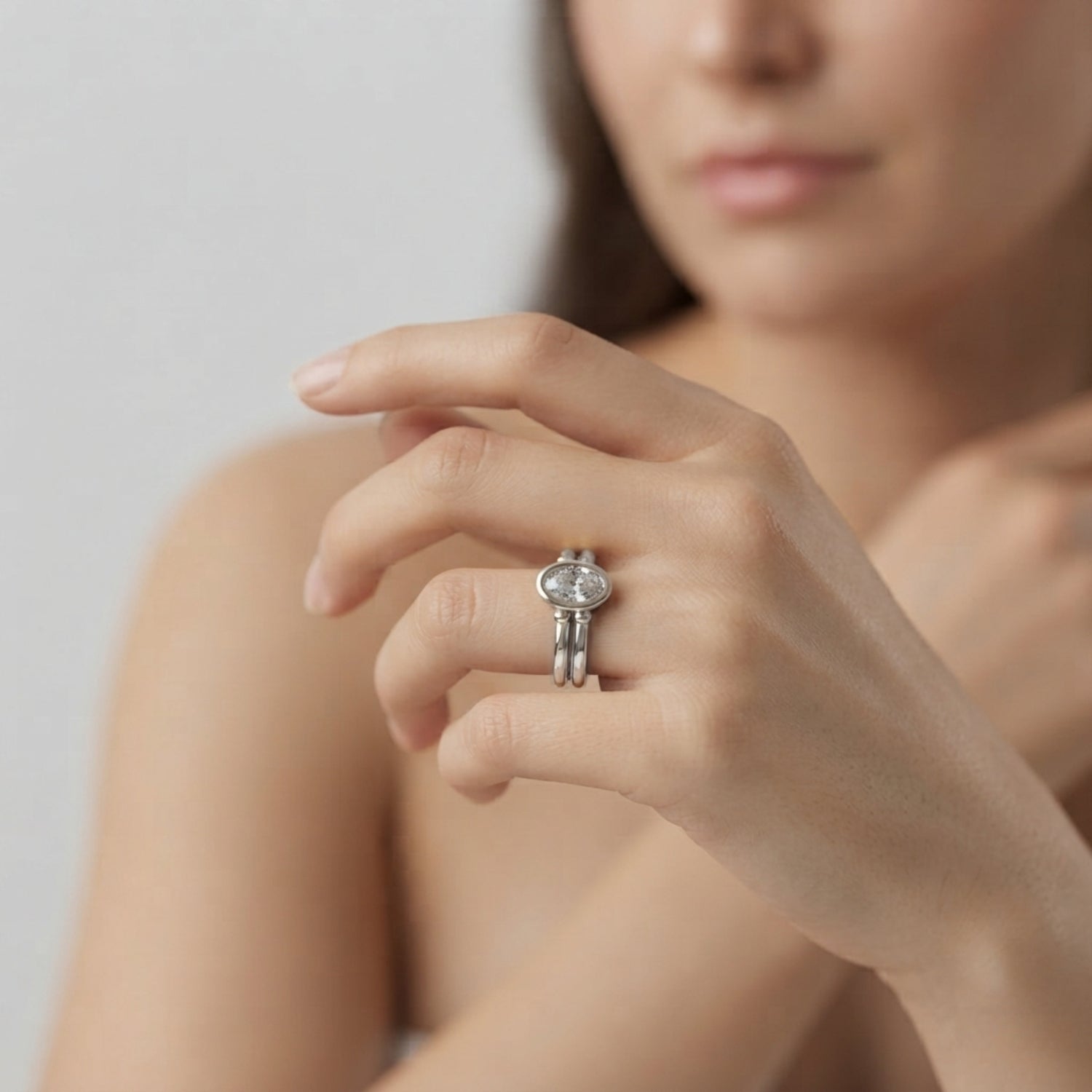 IGI Lab-Grown Oval Diamond Bezel Solitaire Engagement Ring, VVS Clarity D Color