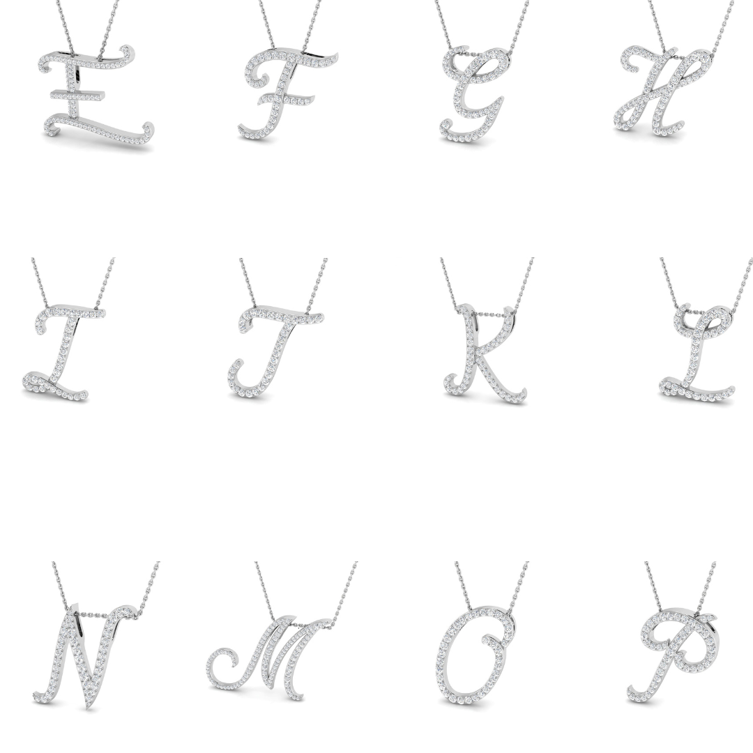 Diamond Script Initial  Pendant Necklace