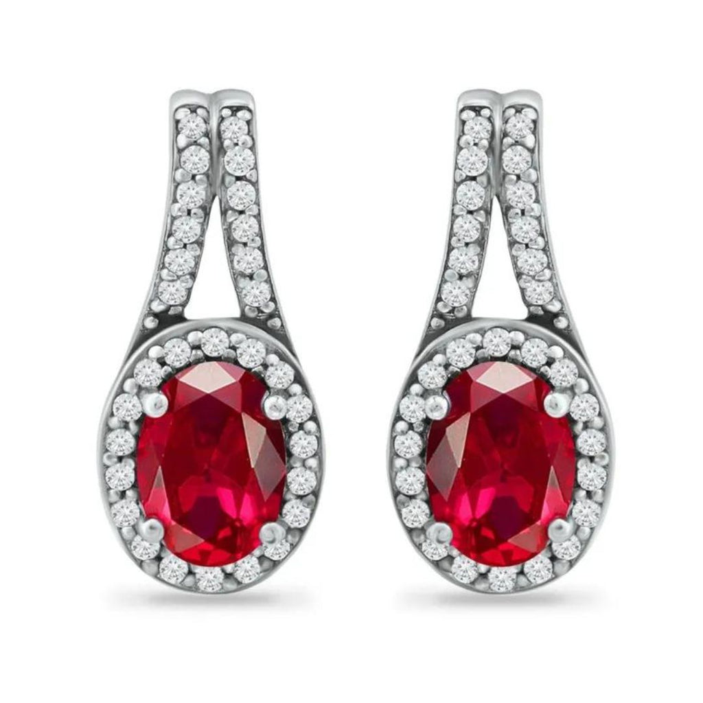0.30ct Lab Grown Diamond & Ruby Dangle Drop Earrings 9K White Gold