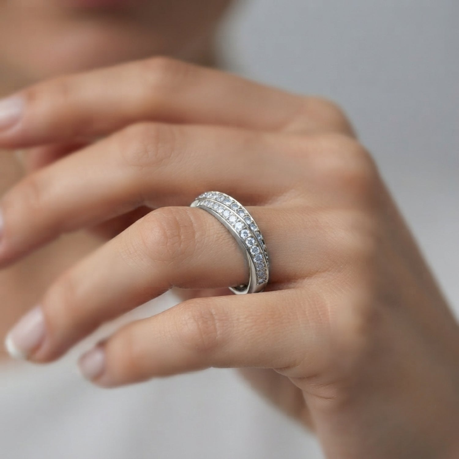 Multirow Pave Twisted Shank Half Eternity Ring in Gold & Platinum