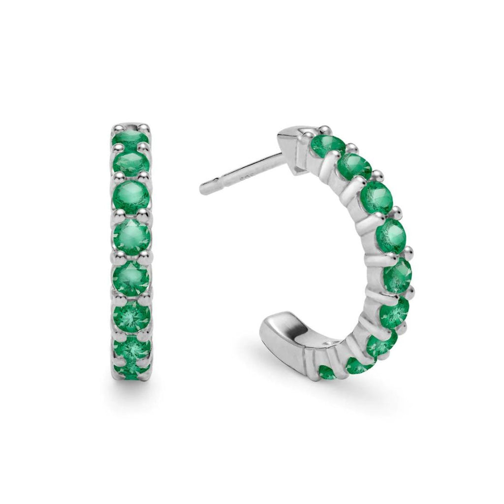 Round Cut Emerald Diamond Half Huggie Hoop Stud Earrings 0.35ct 9K White Yellow & Rose Gold
