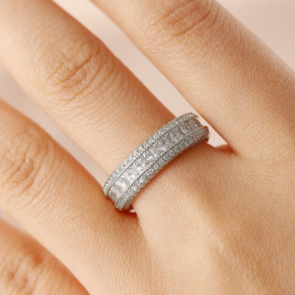 round princess diamond band, half eternity diamond ring, platinum wedding band, prong pave diamond ring, natural diamond band