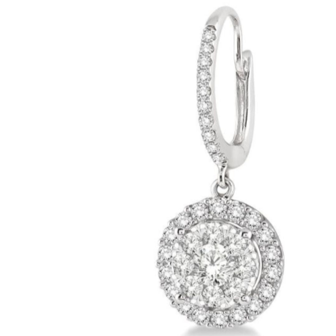 Halo Diamond Drop Earrings in White Gold