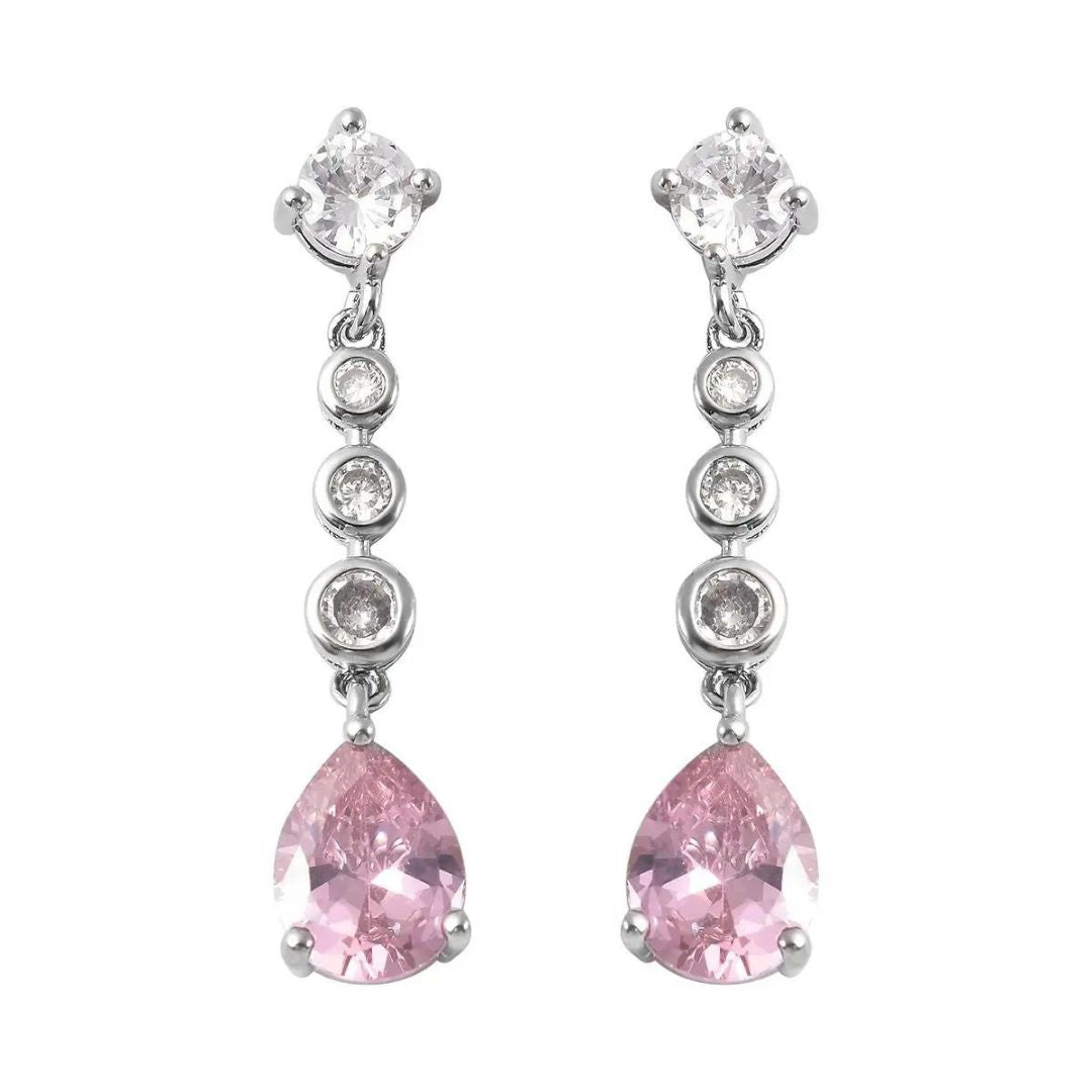0.07Ct Lab Grown Diamond Pear Pink Sapphire Dangle Drop Earrings in Gold