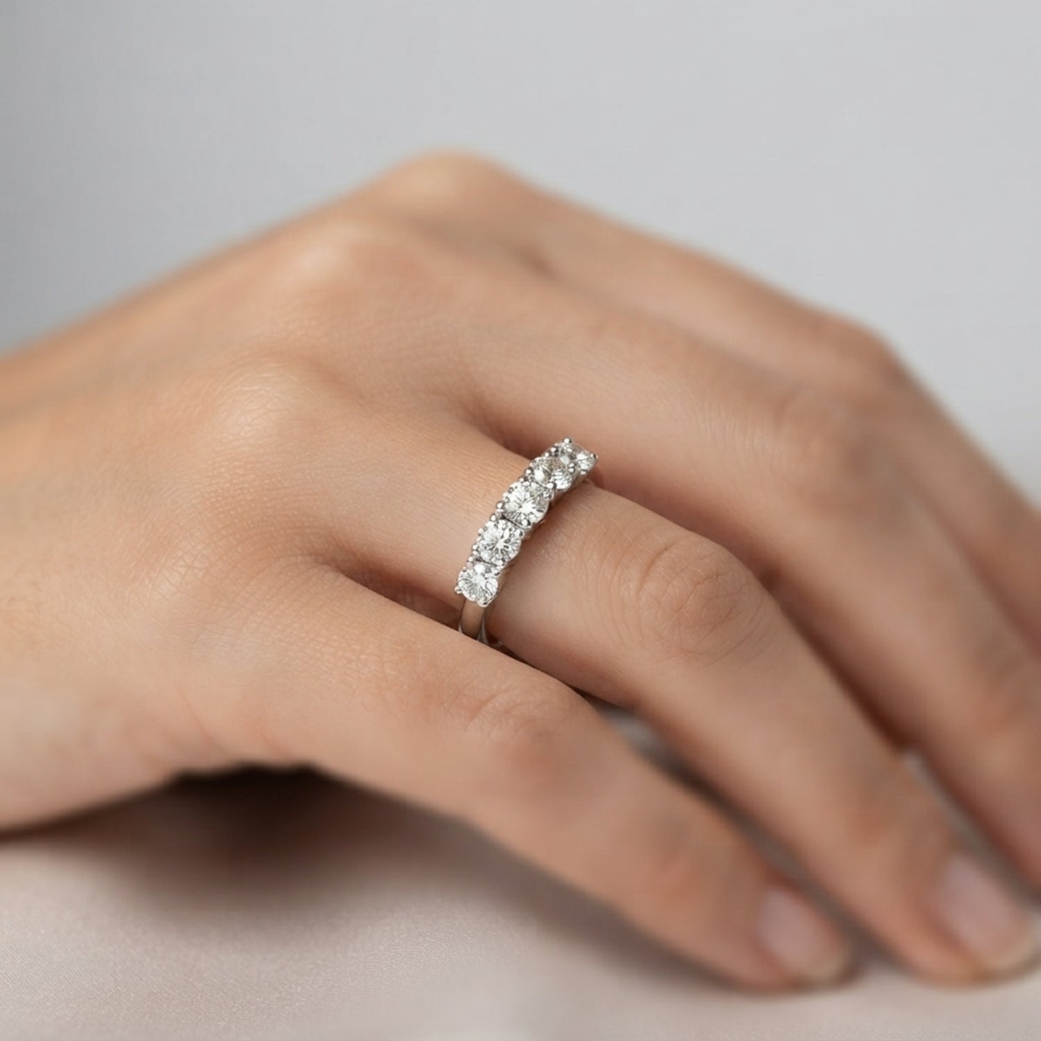 0.50ct Lab-Grown Round Diamond 5-Stone Low Basket Petite Shared Prong Setting Diamond Ring, DE Color VVS Clarity
