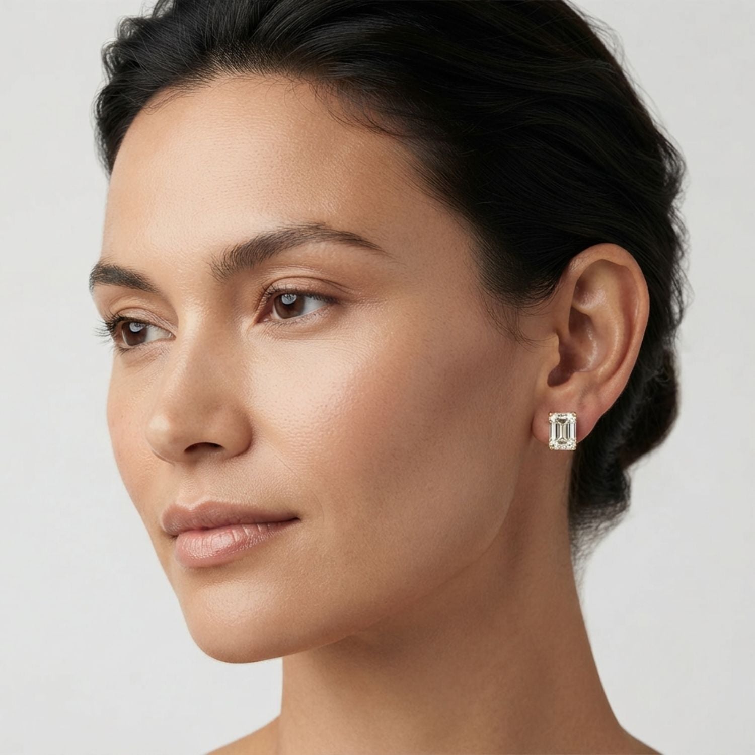 Stud Earrings with Oval Cut Diamonds - 4 Prong Solid Gold