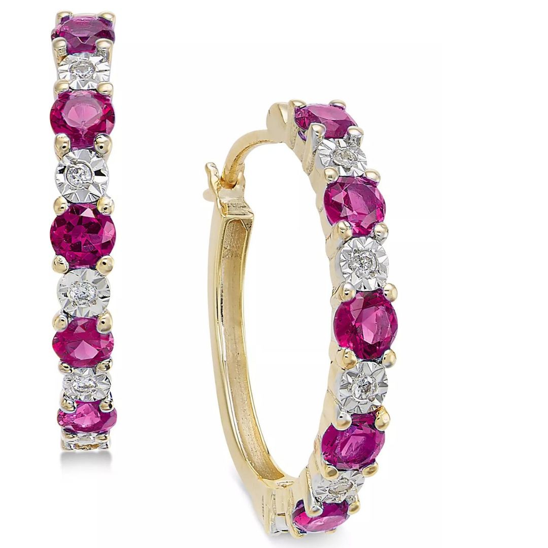 0.86 Ruby Stone Diamond Hoop Earrings