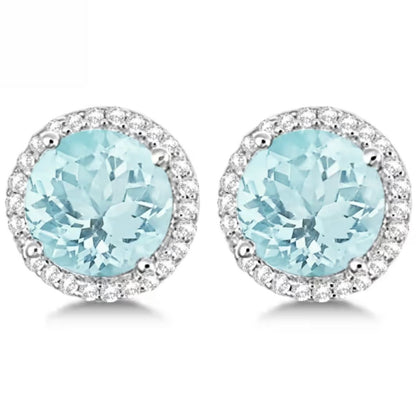 0.69ct Aquamarine Diamond Halo Earrings In White Gold