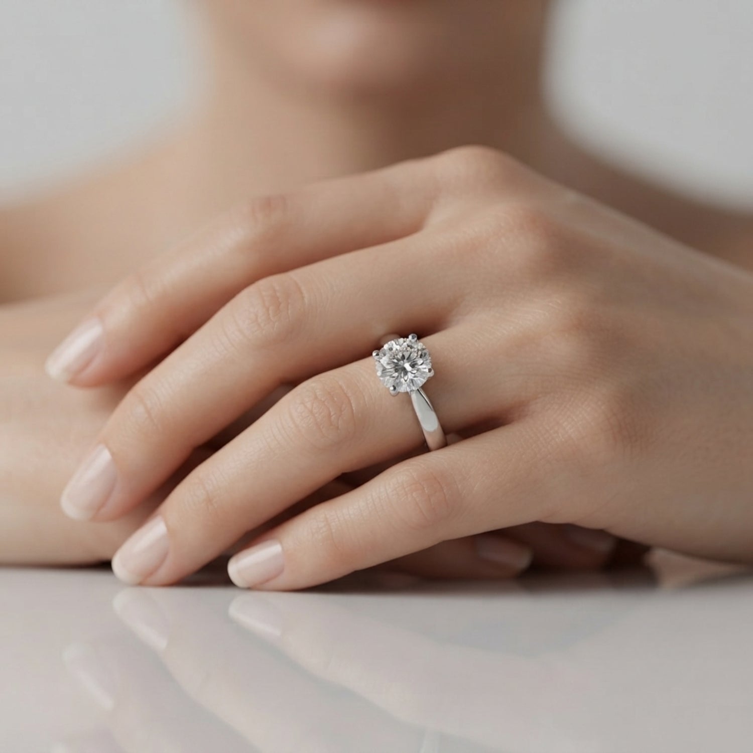 IGI Lab-Grown D/VVS Diamond Round Cut Solitaire Engagement Ring Modern Cathedral Setting