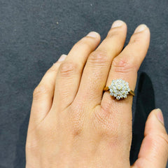 18K Yellow Gold Round Cut Natural Diamond Floral Cluster Engagement Ring