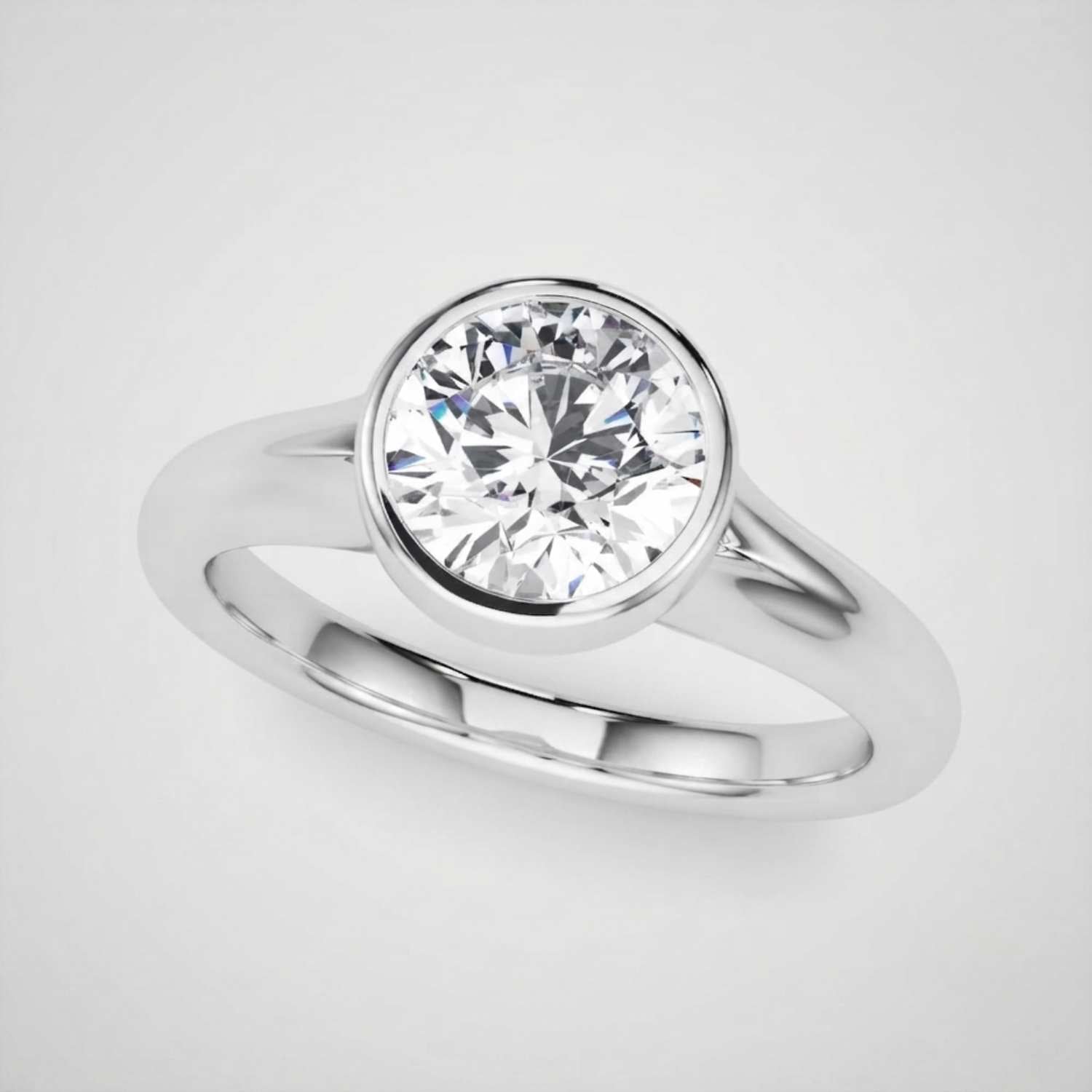 Lab Grown Diamond Round Solitaire Engagement Ring |  D-VVS | Bezel Set