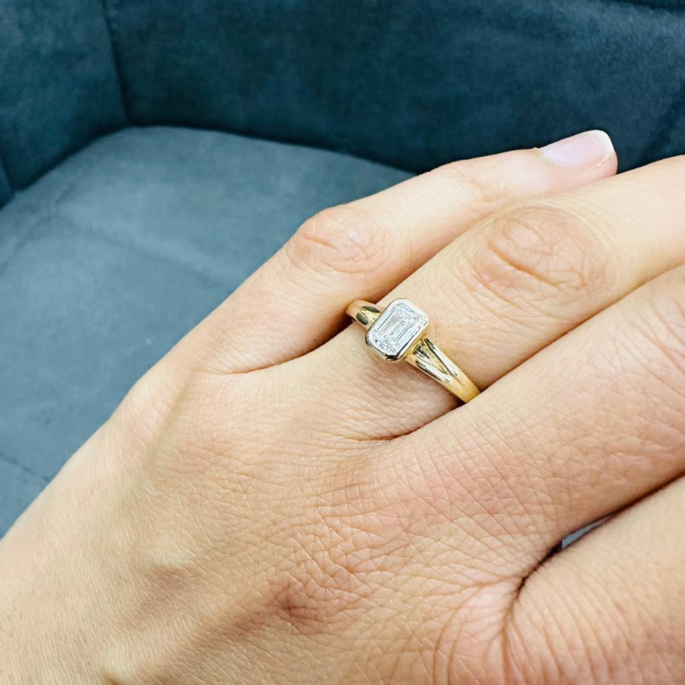 emerald cut bezel set lab diamond ring 